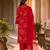 Red cotton blend floral print kurta set
