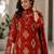 Red cotton blend geometric print kurta set