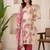 Pink cotton blend floral print kurta set