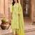 Lime green cotton blend floral print kurta set