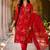 Red cotton blend floral print kurta set