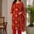 Red cotton blend geometric print kurta set