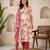 Pink cotton blend floral print kurta set