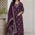 Purple cotton blend floral print kurta set