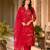 Red cotton blend floral print kurta set