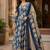 Blue cotton blend floral print kurta set