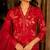 Red cotton blend floral print kurta set