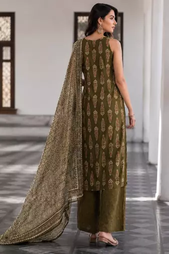 Mehendi cotton blend geometric print kurta set