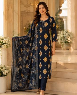 Black cotton blend geometric print kurta set 1