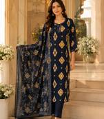 Black cotton blend geometric print kurta set