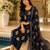Black cotton blend geometric print kurta set