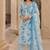 Light blue cotton blend floral print kurta set