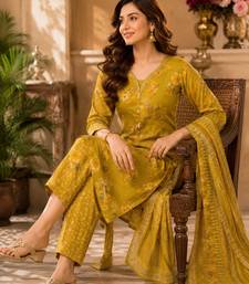 Mustard cotton blend floral print kurta set