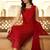 Red cotton blend geometric print kurta set