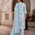Light blue cotton blend floral print kurta set