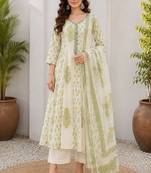 Off white cotton blend floral print kurta set
