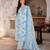 Light blue cotton blend floral print kurta set