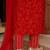 Red cotton blend geometric print kurta set