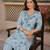 Light blue cotton blend floral print kurta set