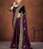 purple color georgette embroidered saree with un-stitched blouse