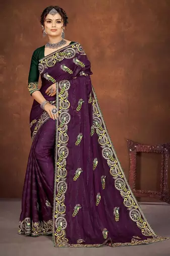 purple color georgette embroidered saree with un-stitched blouse
