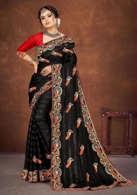 black color georgette embroidered saree with un-stitched blouse 1