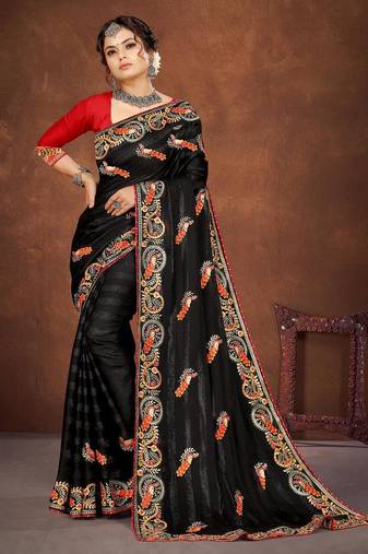 black color georgette embroidered saree with un-stitched blouse