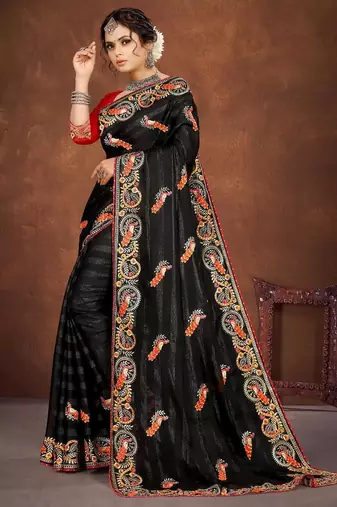 black color georgette embroidered saree with un-stitched blouse