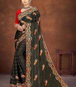 mehendi green color georgette embroidered saree with un-stitched blouse