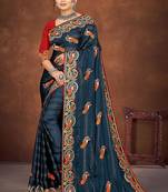blue color georgette embroidered saree with un-stitched blouse