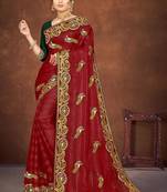 red color georgette embroidered saree with un-stitched blouse