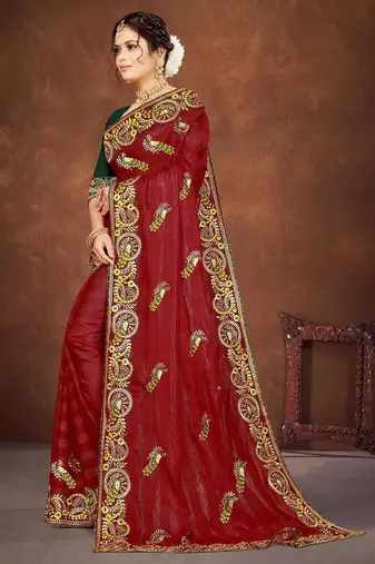 red color georgette embroidered saree with un-stitched blouse