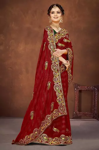 red color georgette embroidered saree with un-stitched blouse