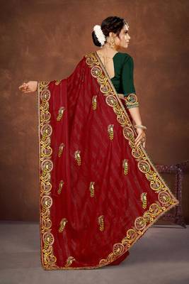 red color georgette embroidered saree with un-stitched blouse 4