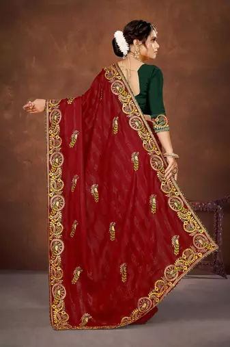 red color georgette embroidered saree with un-stitched blouse
