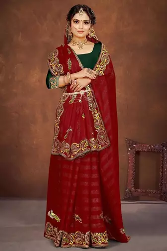 red color georgette embroidered saree with un-stitched blouse