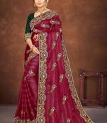 pink color georgette embroidered saree with un-stitched blouse