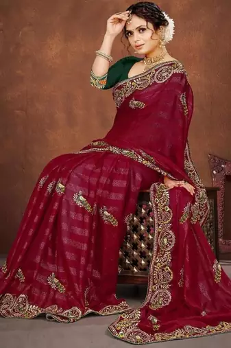 pink color georgette embroidered saree with un-stitched blouse