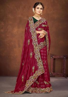 pink color georgette embroidered saree with un-stitched blouse 3