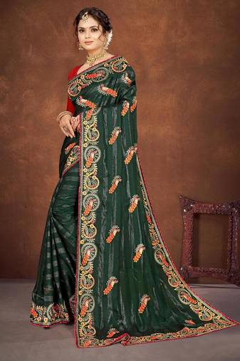 green color georgette embroidered saree with un-stitched blouse