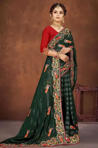 green color georgette embroidered saree with un-stitched blouse