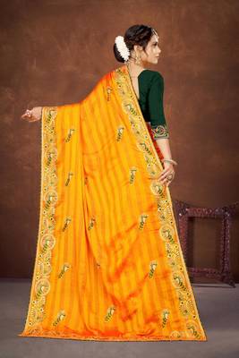 yellow color georgette embroidered saree with un-stitched blouse 3