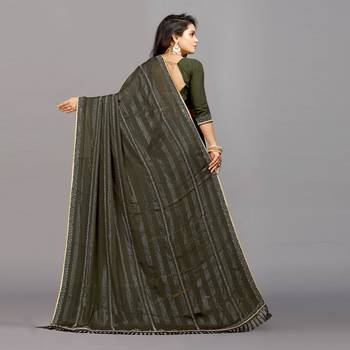 mehendi color georgette siroski work border saree with un-stitched blouse 5