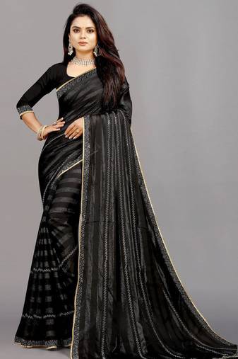 black color georgette siroski work border saree with un-stitched blouse