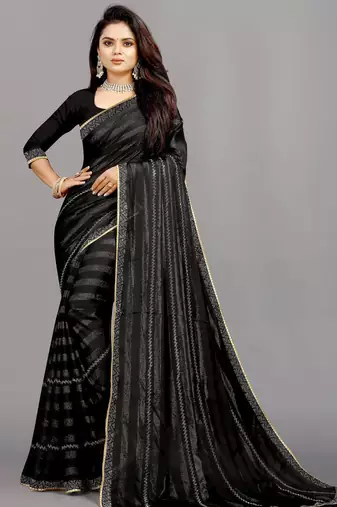 black color georgette siroski work border saree with un-stitched blouse