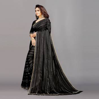 black color georgette siroski work border saree with un-stitched blouse 2