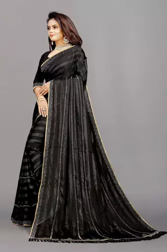 black color georgette siroski work border saree with un-stitched blouse