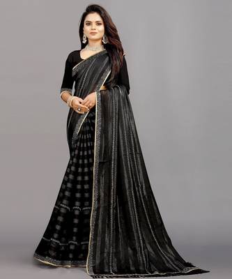black color georgette siroski work border saree with un-stitched blouse 3