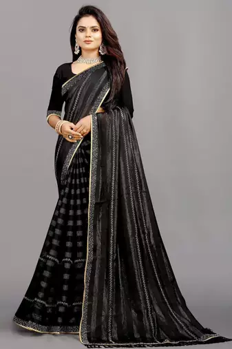 black color georgette siroski work border saree with un-stitched blouse