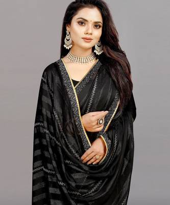 black color georgette siroski work border saree with un-stitched blouse 4